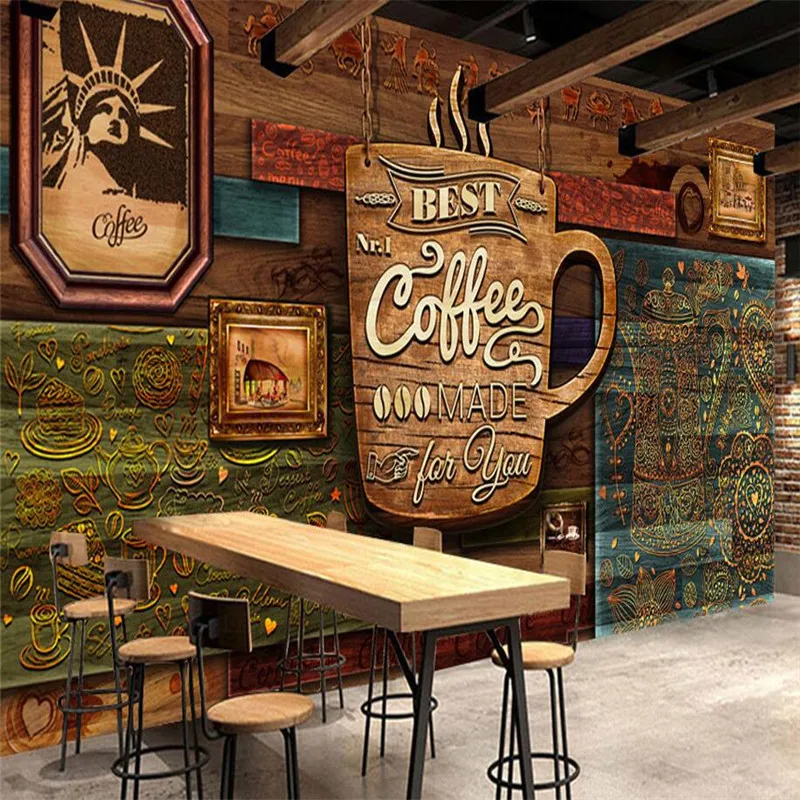 Dostosuj HD ręcznie malowaną retro kawiarnię tapety restaurant niestandardowy mural zielona tapeta papel de parede para Quarto