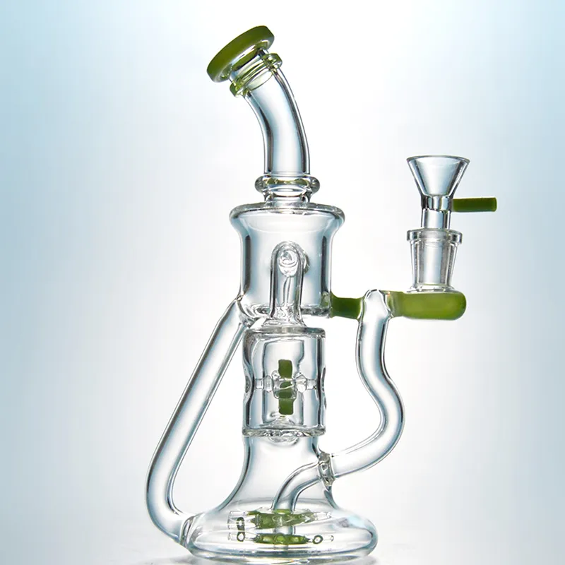 9 pouces violet narguilé verre Bong Doulbe recycleur tuyau d'eau 14mm femelle cou plié hélice percolateur huile Dab plates-formes avec bol