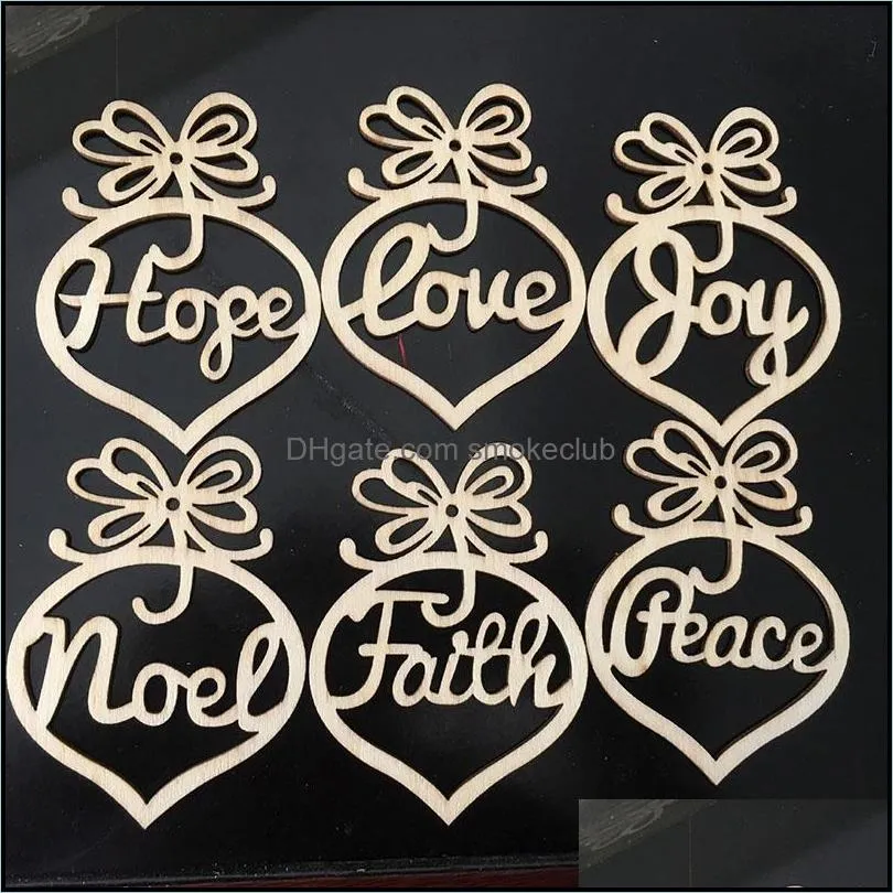 Christmas letter wood Heart Bubble pattern Ornament Christmas Tree Decorations Home Festival Outdoor Ornaments Hanging Gift 6 pcs per