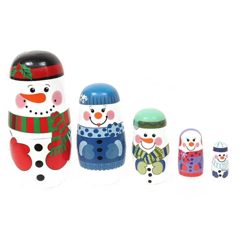 Décorations intérieures Noël en bois 5 couches bonhomme de neige Matryoshka artisanat peint à la main meubles décoration cadeaux