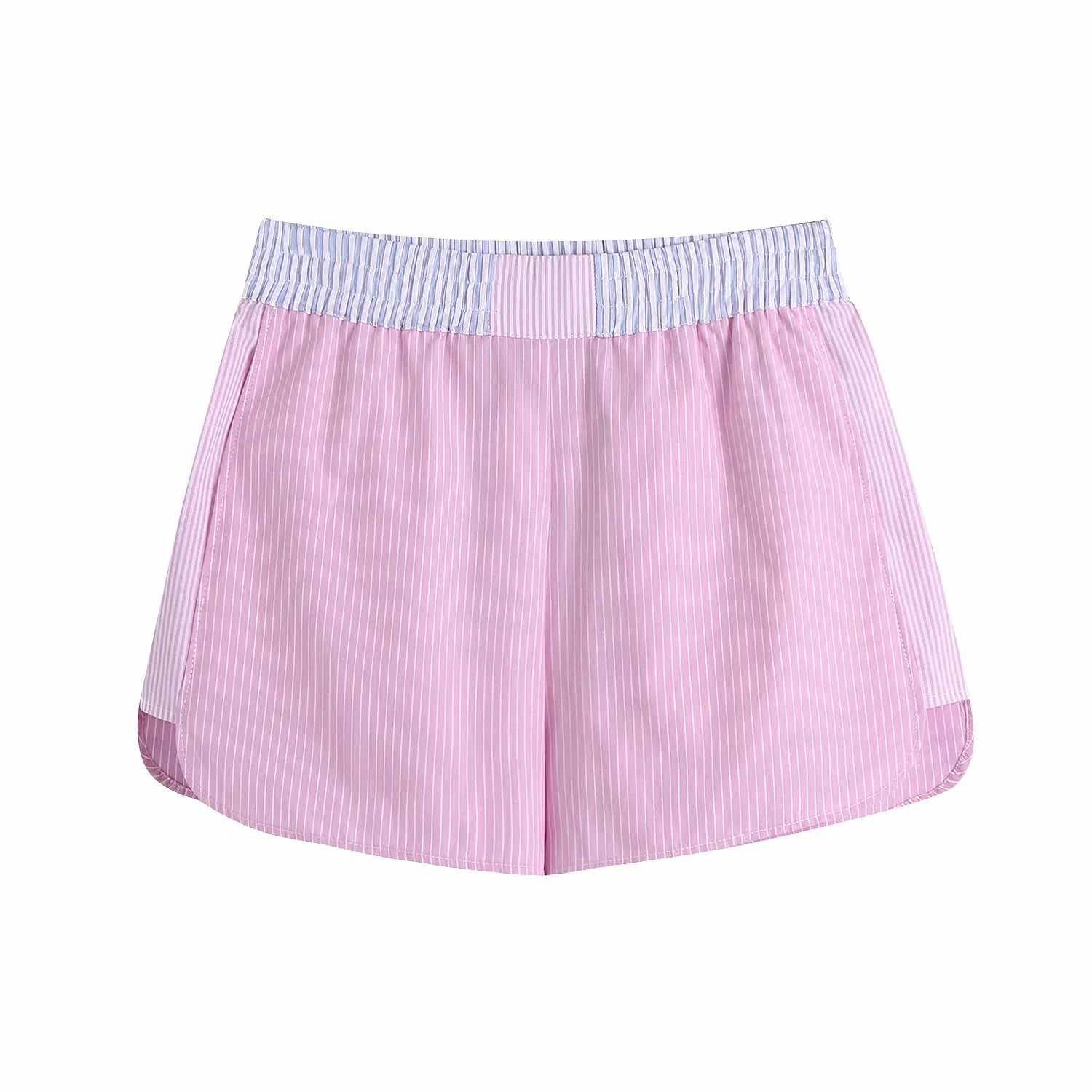 Mulheres verão listrado shorts patchwork bolsos chique senhora moda casual 210517