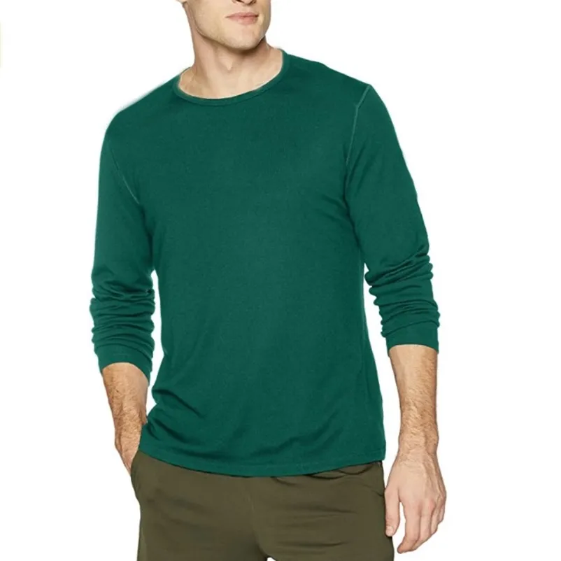 Hommes 100% Laine Mérinos T-shirt À Manches Longues Hommes Couche De Base Hommes Chemise En Laine Mérinos Évacuation Respirant Anti-Odeur Taille S-XXL 210726