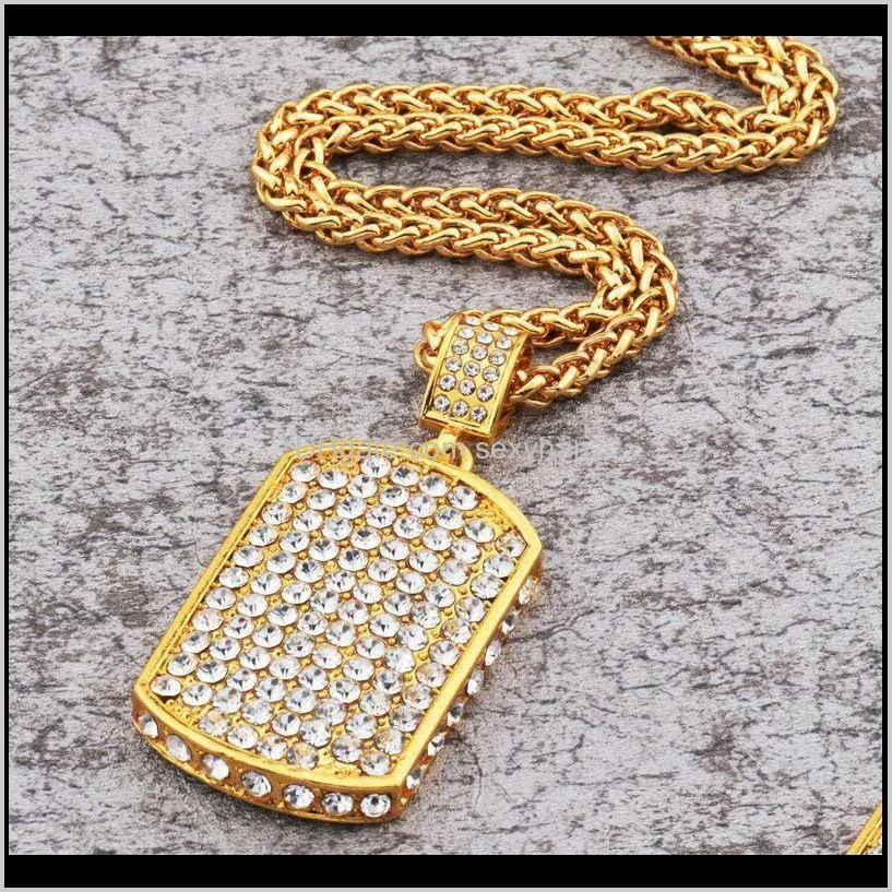 Men Iced Out Fully Rhinestone Pendant Necklace Hip Hop Bling Fashion Jewelry 18k Gold Plated 75cm Long Chain Necklaces Mens Gifts