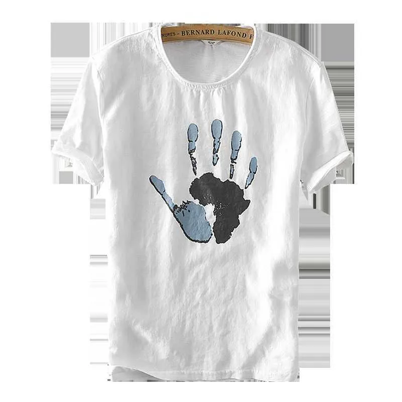 Letnia Moda Marka Męskie Koszulki Bawełniane Pościel Łączenie Krótki Rękaw Print Print Casual T Shirt dla Mężczyzn Azjatycki Rozmiar M-XXXL Y579 210601