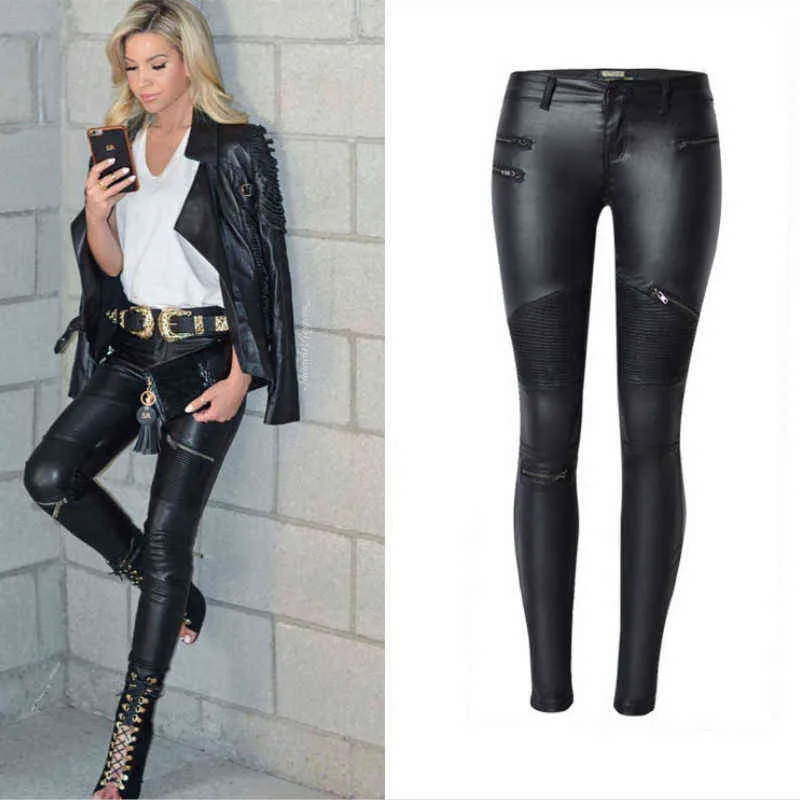 Europe America Moto Birker PU Jeans Women Fashion Zipper Low Waist Push Up  Sexy Leather Trousers White Skinny Pencil Pants Mujer 28513511 From Ub1h,  $36.18