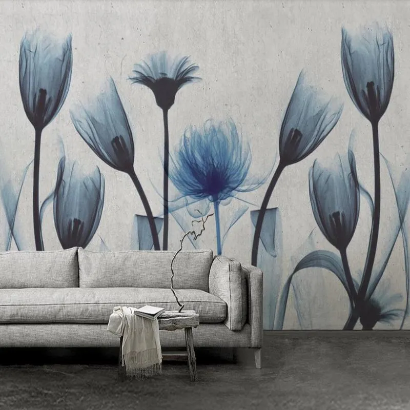 壁紙注文の大きい3Dの壁紙壁画な北欧のミニマリスト青い花のリビングルームの寝室の背景壁の装飾