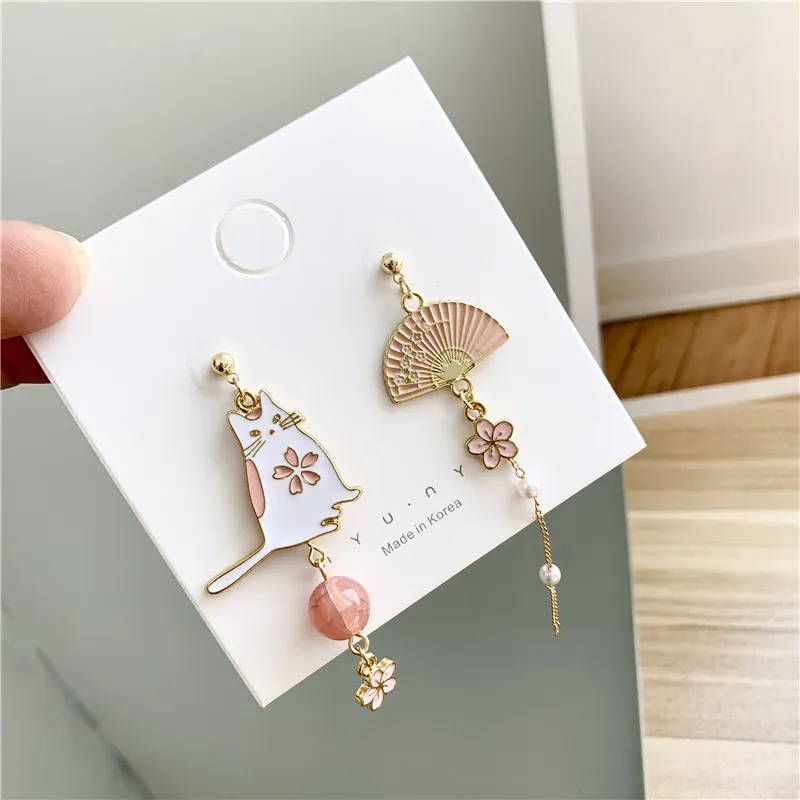 Koreanischen Stil Blume Niedlichen Tier Baumeln Ohrringe Für Frauen Mond Sterne Kätzchen Kaninchen Ballon Asymmetrische Ohrring Partei Schmuck Geschenk