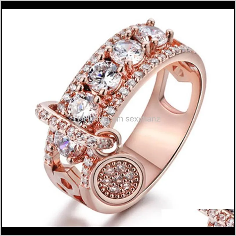 crystal cubic zirconia disk ring silver rose gold diamond rings engagement wedding rings women fashion jewelry will and sandy 080488