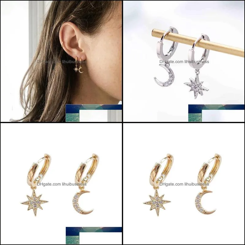Gold Star Moon Shape Earrings Simple Earring Weddings Jewelry Gift Crystal Round Geometric Earrings For Woman Jewelry