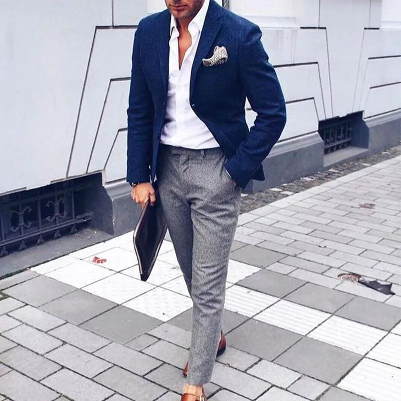 Blue suit best sale with grey pants