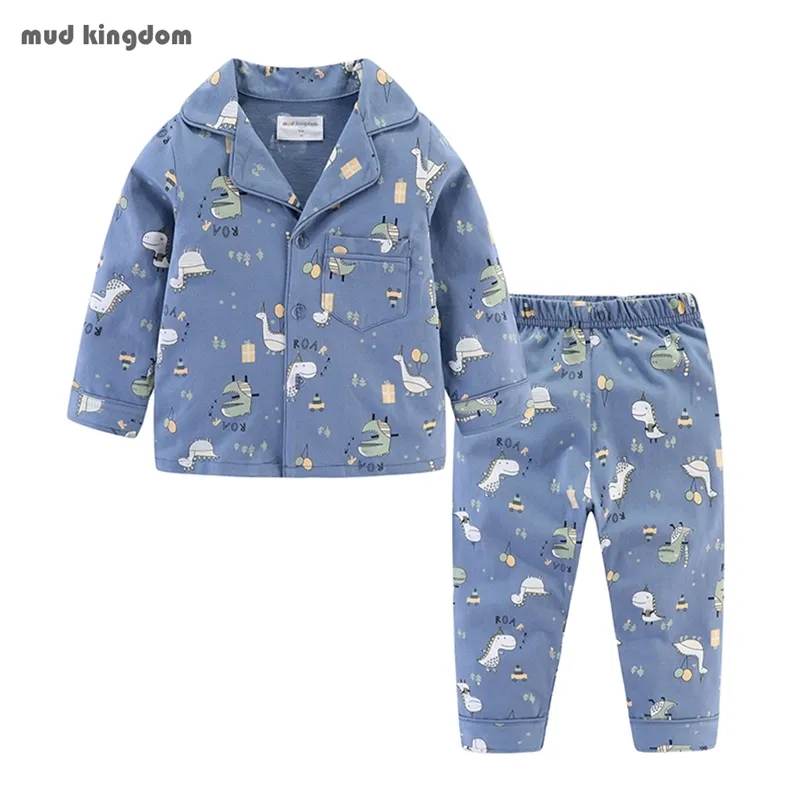 Mudkingdom Boys Girls Pajamas Set Callared Long Sleeve Cute Cartoon Autumn Toddler Pajama Kids Sleepwear Print Children Clothes 211109