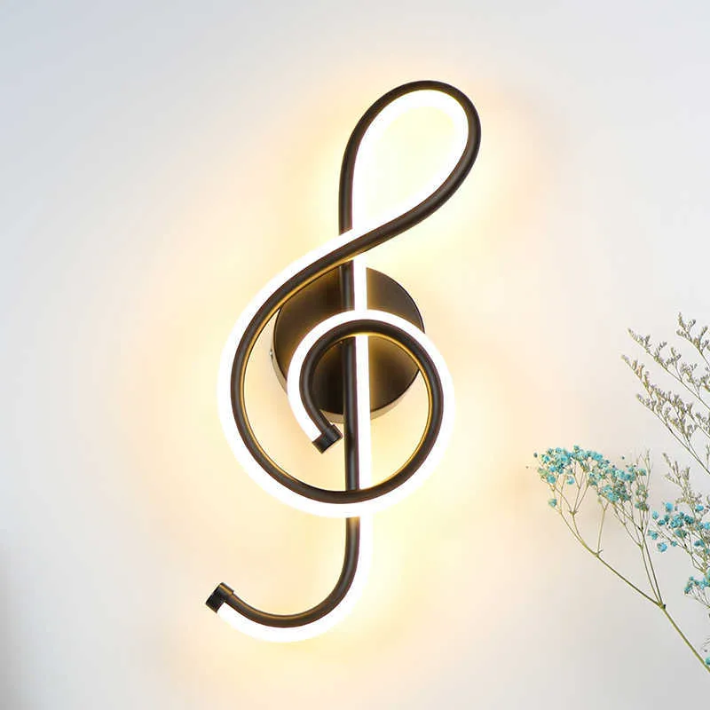 22W LED Wall Lamp Bedroom Beside Wall Light Music Clef Shape Home Indoor Living Room Decoration Lighting AC90-260V Black/White 210724