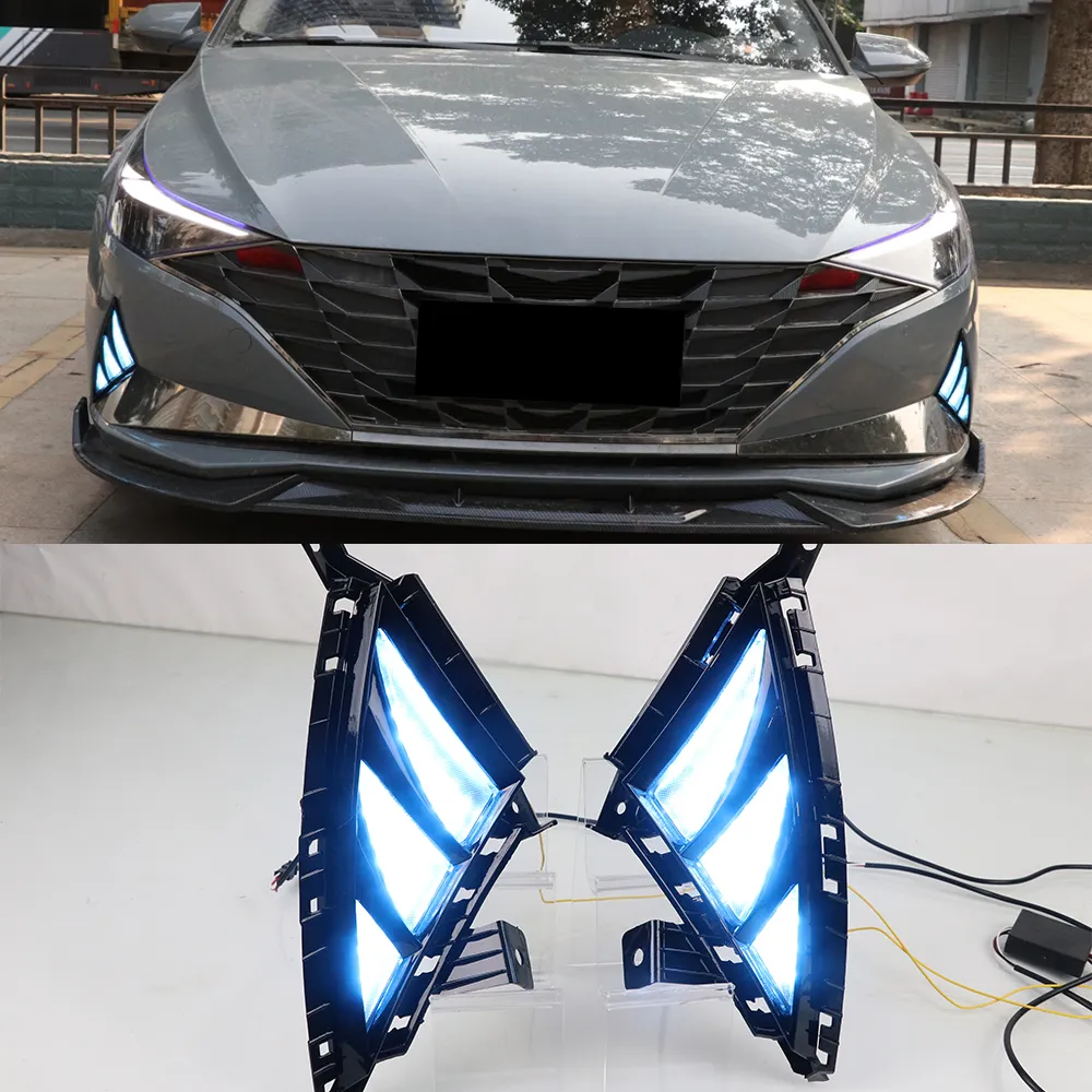 1 세트 자동 LED DRL 주간 달리기 조명 안개 램프 회전 신호 라이트 어셈블리 현대 엘란트라 2020 2021 2022