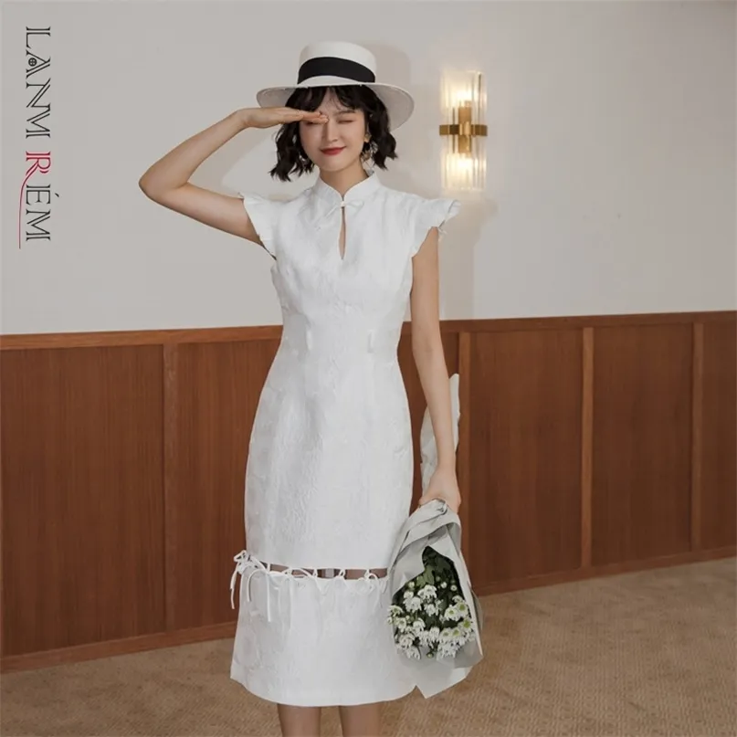 Slim A-Line White Casual Dress for Women - Sleeveless Stand Collar, Elegant Summer Arrival (2H059 210526)