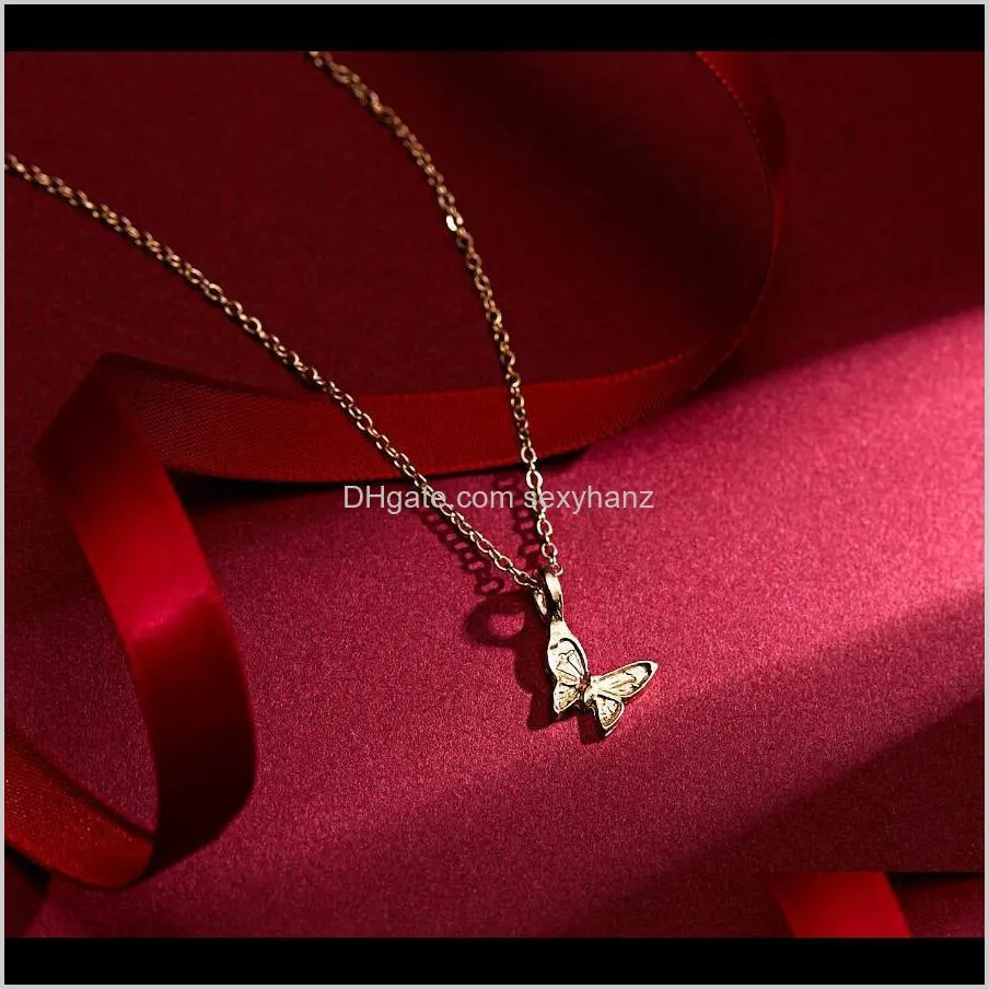 creative alloy butterfly pendant necklace with beautiful paper card gold plated charm necklaces chokers choker chain for women gifts