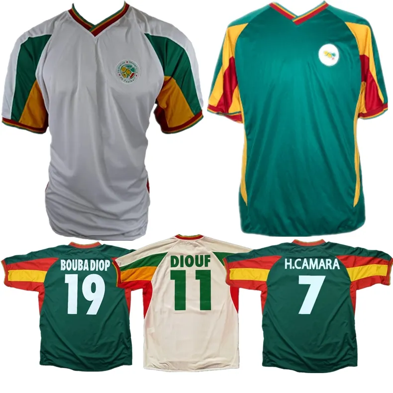 2002 Senegal Retro Fussball Jersey 02 03 Diouf Bouba Diop H.Camara Kh.Fadiga Diao Classic Vintage Football Hemd