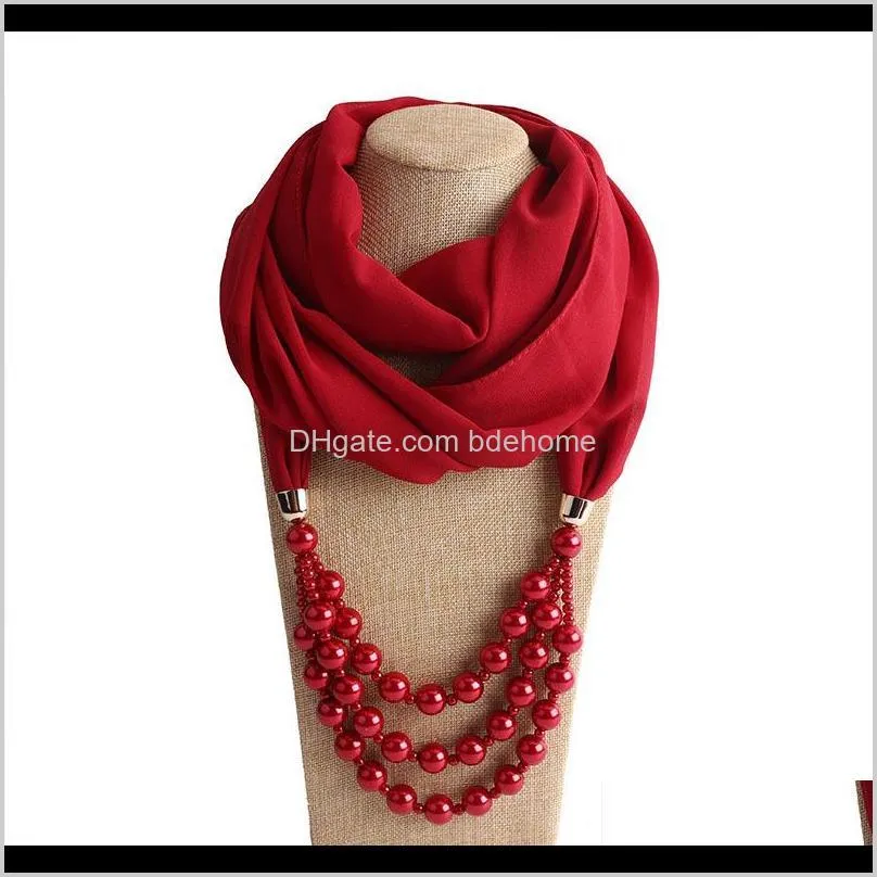 new fashion women solid jewelry pendant chiffon scarf pearl shawls and wraps soft female accessories cashmere scarf silk scarf