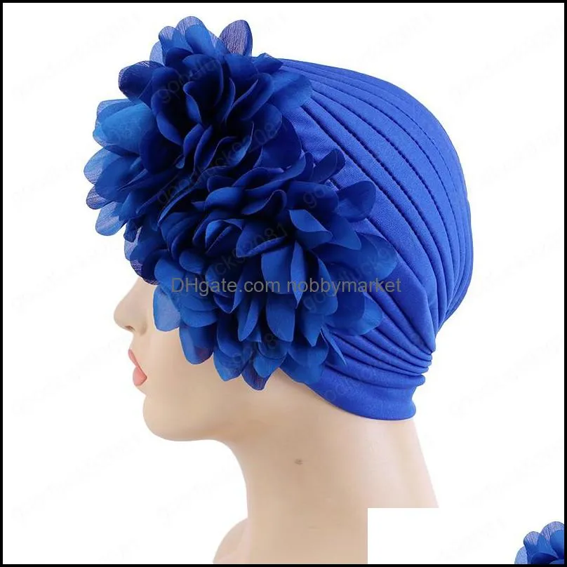 Muslim Floral Big Flower Turban Headscarf For Women Stretch Beanie Hat Turbante Femme Hair Loss Hijib Cap India Hat Head Wrap