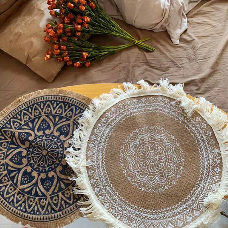 Mats Pads 1 pc Creative Jute Placemats PO Prop Tabela De Decoração Placemat Resistente Calor antiderrapante Caseiro Linho Tecido Tecido Tecido Cup Tapete