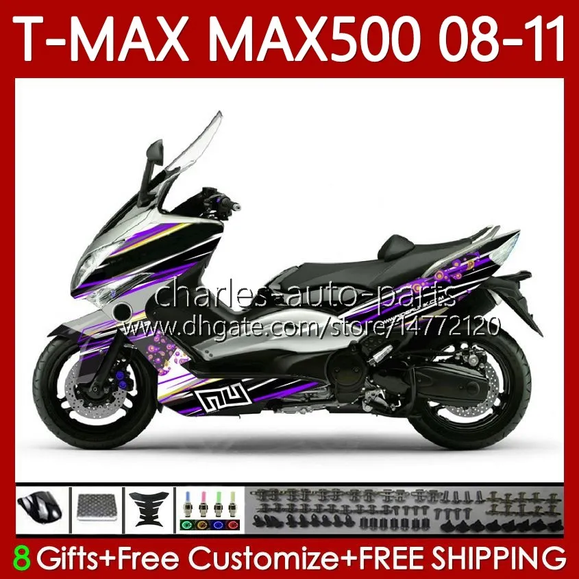 طقم الجسم Yamaha Tmax Max 500 XP500 MAX-500 T 2008-2011 هيكل السيارة 107NO.127 الخط الأرجواني TMAX-500 TMAX500 T-MAX500 2008 2009 2010 2011 MAX500 08 09 10 11 OEM FLATING