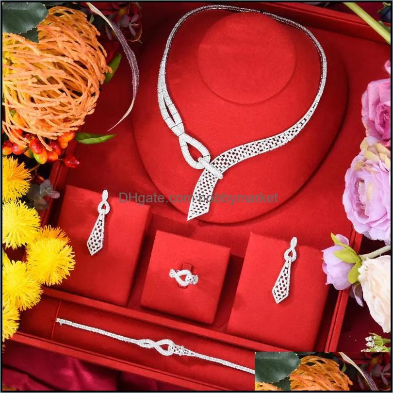 Ohrringe Halskette Schmuck Sets Godki 4 Stücke Luxus Trendy Mixed Big Statement Set Für Frauen Hochzeit Kubikzircon Cz African Dubai Braut Dro