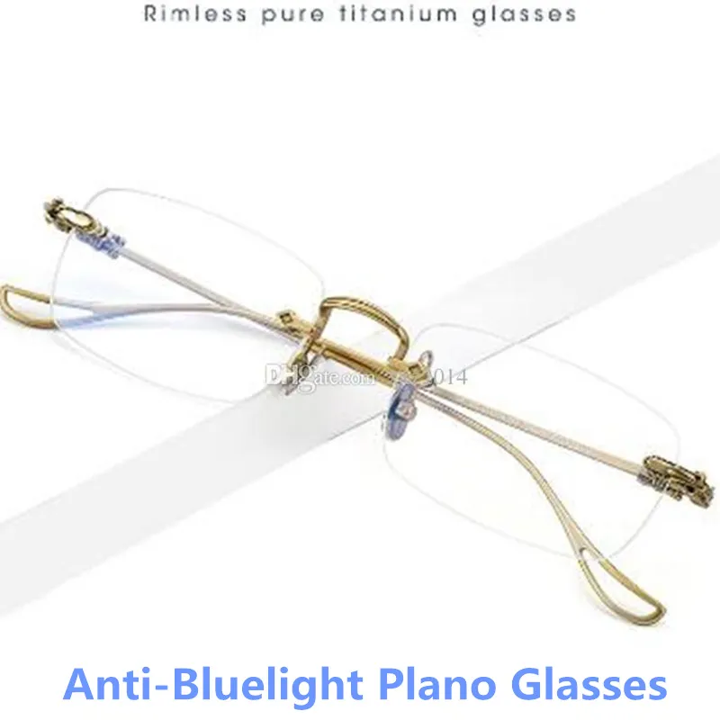 Luksusowy design retro-vintage anty-Bluelight okulary krawędzi bez obręczy 55-19-143 WAJKA WAJKA Tytanowy