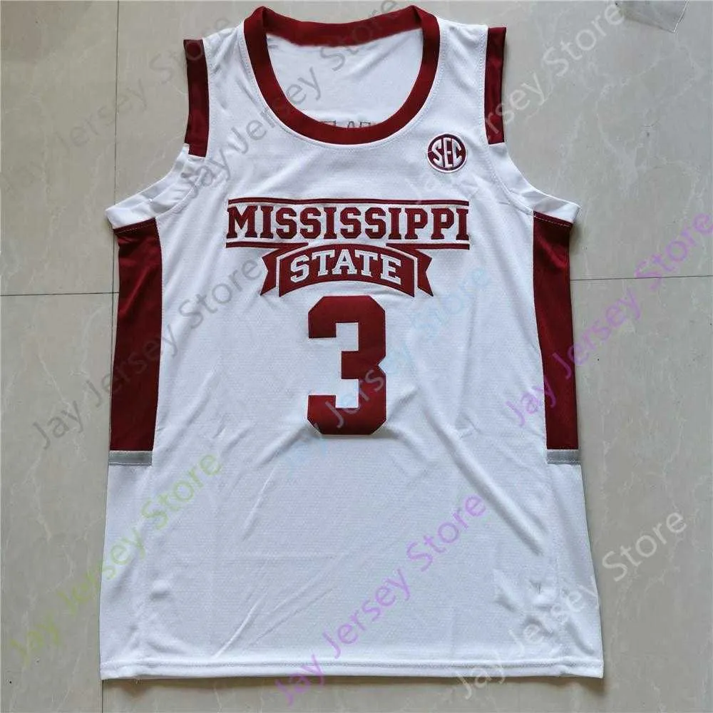 2021 New NCAA College Mississippi State Bulldogs Basketball Jersey 3 D.J. Stewart Jr. Size S-3XL Black White