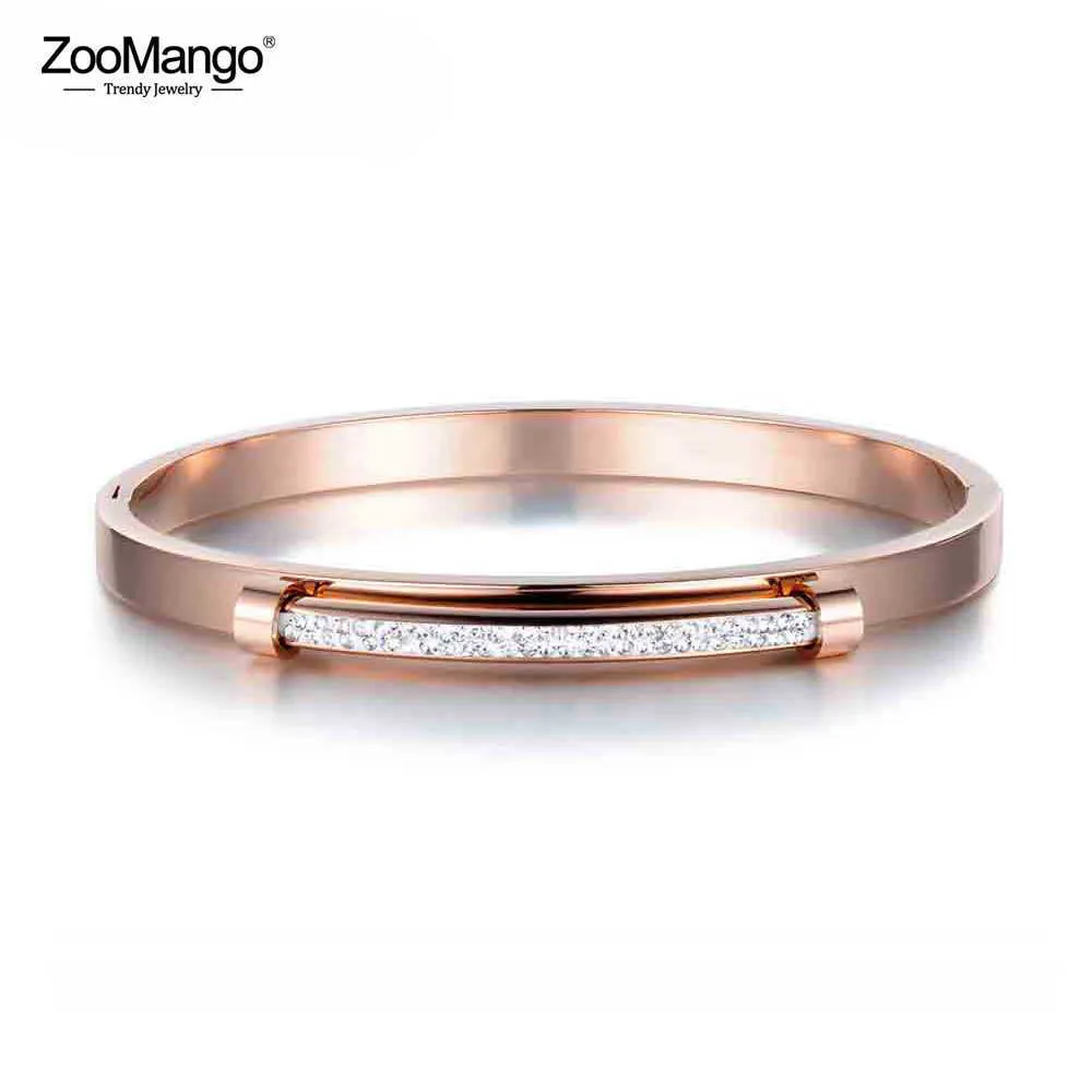 Zoomango requintado pavimentar strass punhos pulseiras pulseiras jóias rosa ouro aço inoxidável pulseira zb17055 q0717