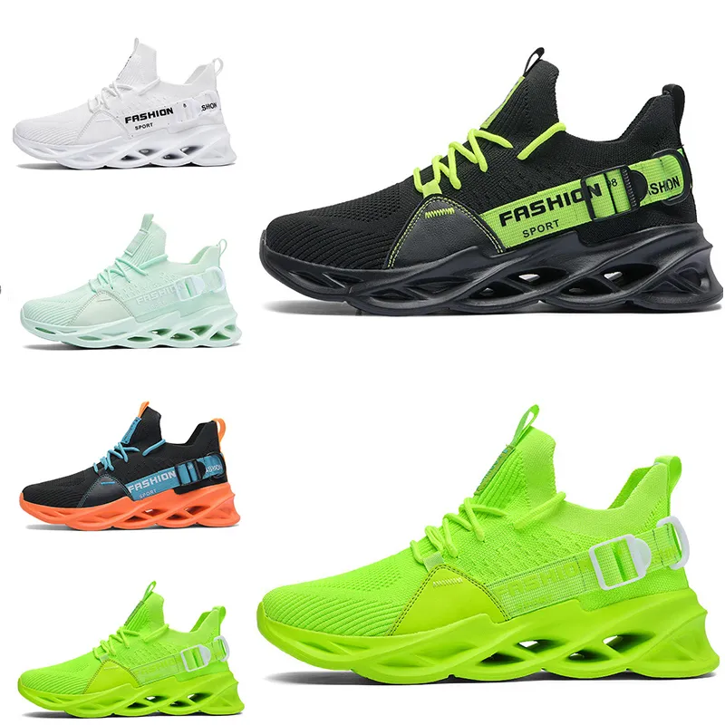 Goedkopere niet-merk mannen vrouwen lopende schoenen mes ademend schoen zwart wit volt oranje gele heren trainers outdoor sport sneakers maat 39-46