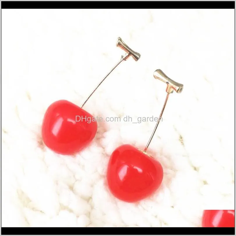 new fashion red cherry gold drop earring sweet fruit long crystal earrings for women lady gift jewelry tassel dangle accessories