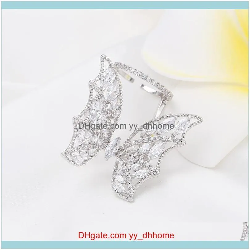 brand luxury 18k gold-plated butterfly ring jewelry personalized women 3D three-dimensional wings high-end zircon open ring gift