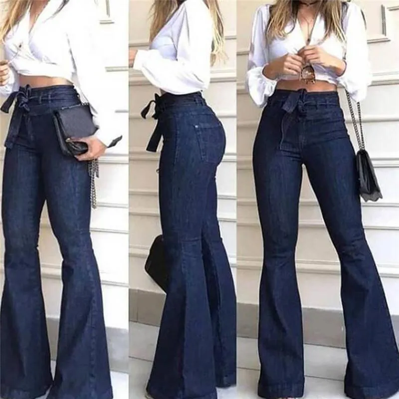 Jeans a vita alta a gamba larga Marca Donna Boyfriend Denim Skinny Donna Vintage Flare Plus Size 2XL Pantalone da donna