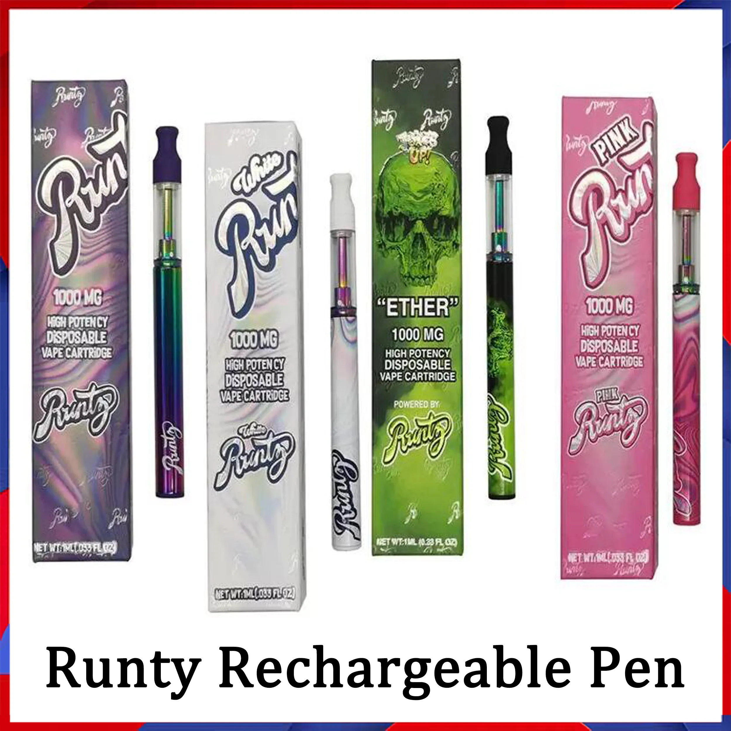 Runty Runtz Rechargeable Disposable Vape pen e cigarette 240mAh Battery 1.0ml Empty Cartridge Packaging Magnetic Boxes Thick Oil Vaporizer
