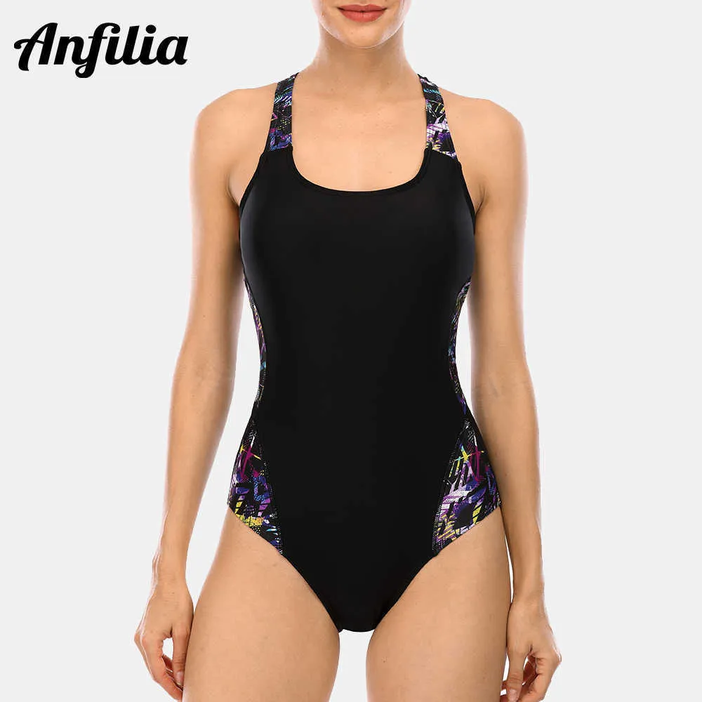 Anfilia-bañador deportivo de una pieza para mujer, traje de baño
