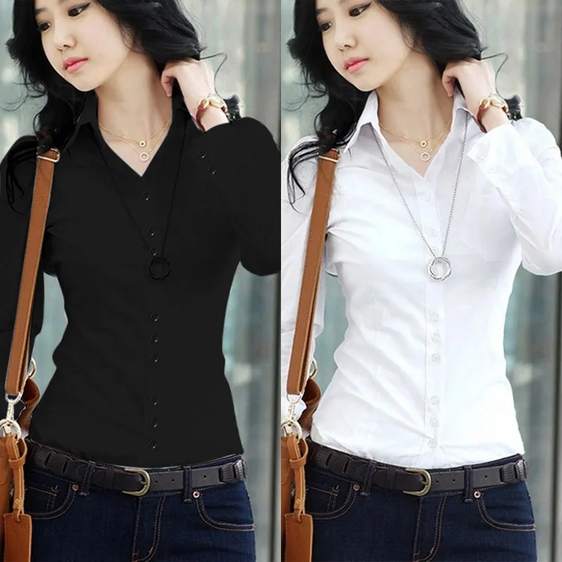 Fashion Summer Qualités Bureau des femmes Fête formelle Fête à manches longues Collier Slim Collier Casual Solid White Shirts