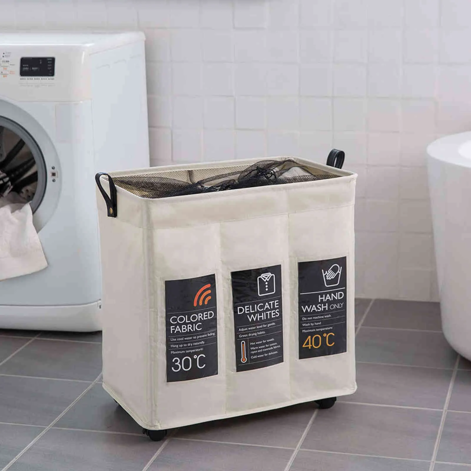 Panier à Linge Pliable Avec Roulettes - 41 Litres, Blanc, étroit Et Compact Pour Petits Espaces