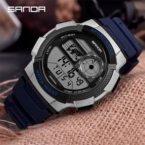 Män digitala klockor Sport 5bar Vattentät väckarklocka Ledskärm Relogio Masculino Casual Male Electronic Watch Students Se X0524