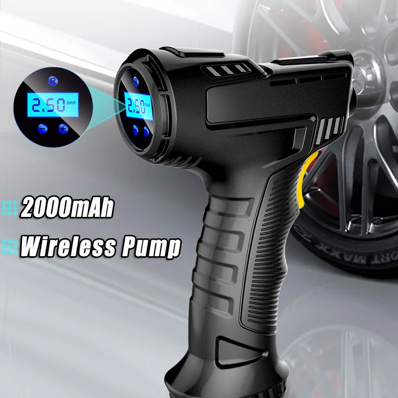 Compressor de ar recarregável 120w, bomba inflável sem fio, bomba de ar portátil para carro, equipamento automático de inflar pneus, display digital com led