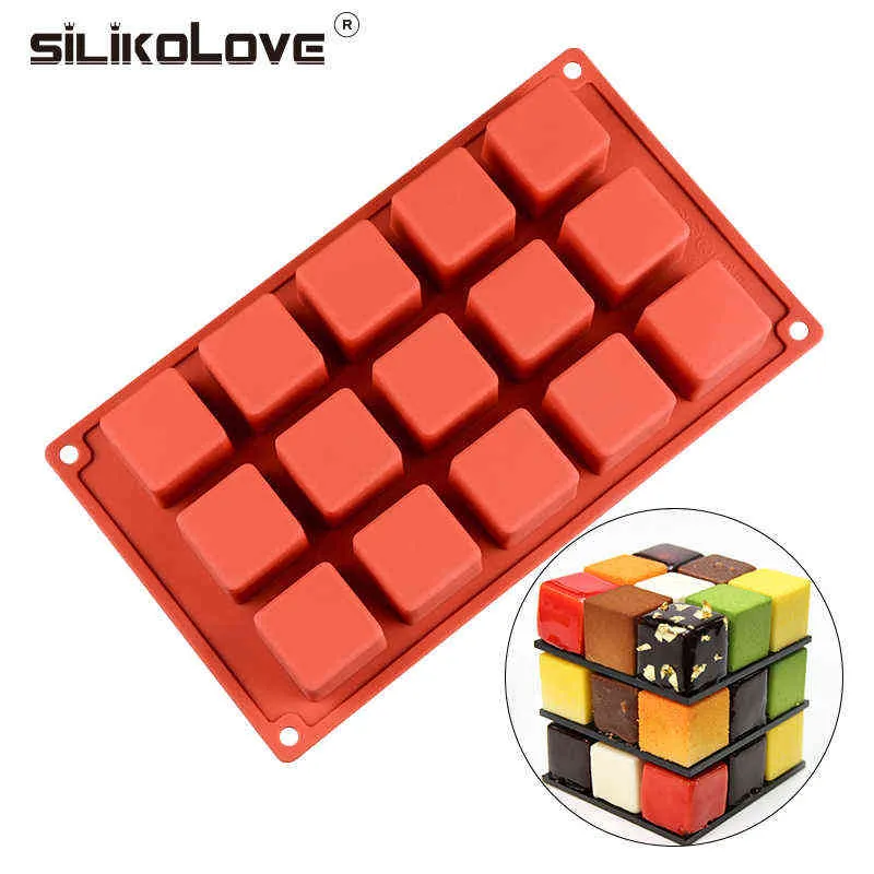 SILIKOLOVE 15 Cavity Cube Square Shape Silicone Mold for Cake Decorating Tools DIY Dessert Cake Moulds For Kitchen Baking 211110