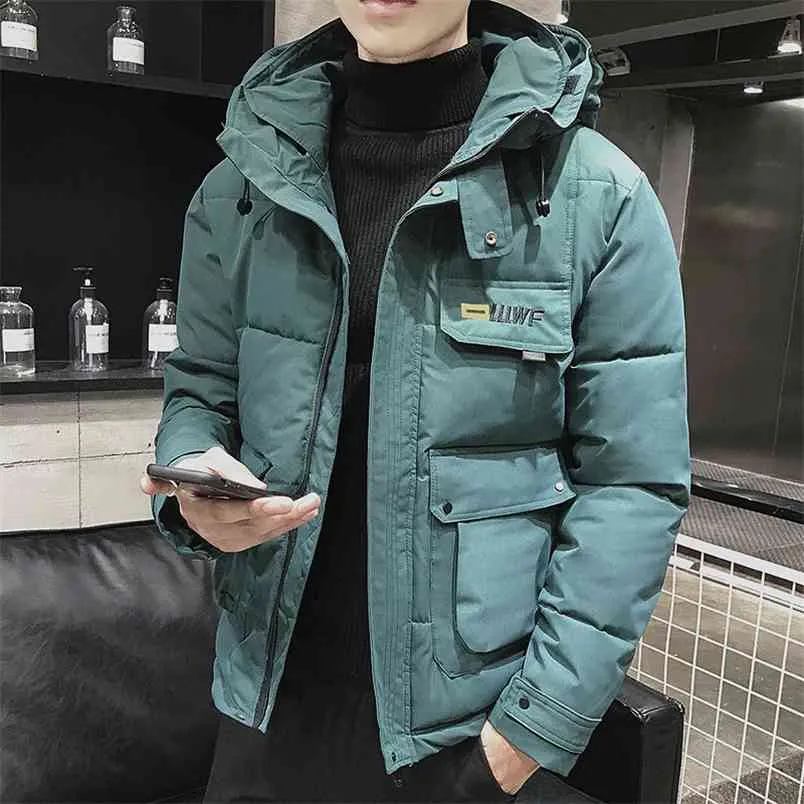 Winter Men Parka Big Pockets Casual Jacket Hooded Solid Color 5 colors Thicken And Warm hooded Outwear Coat Size 5XL 210818