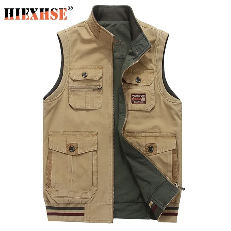Plus Big Size 9XL Double-Sided Wear Brand Clothing Autumn Mens Vests Sleeveless Jacket Cotton Casual Multi Pocket Vest Male Wai 211108