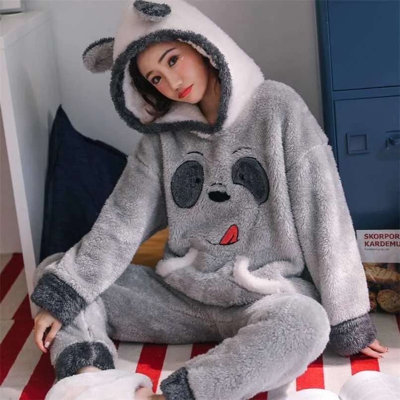 Épais Chaud Pyjamas pour Femmes Velours Pijamas Mujer Invierno Flanelle Vêtements De Nuit Costume À La Maison Pyjama Femme Maison Vêtements Animaux Pyjamas 211112