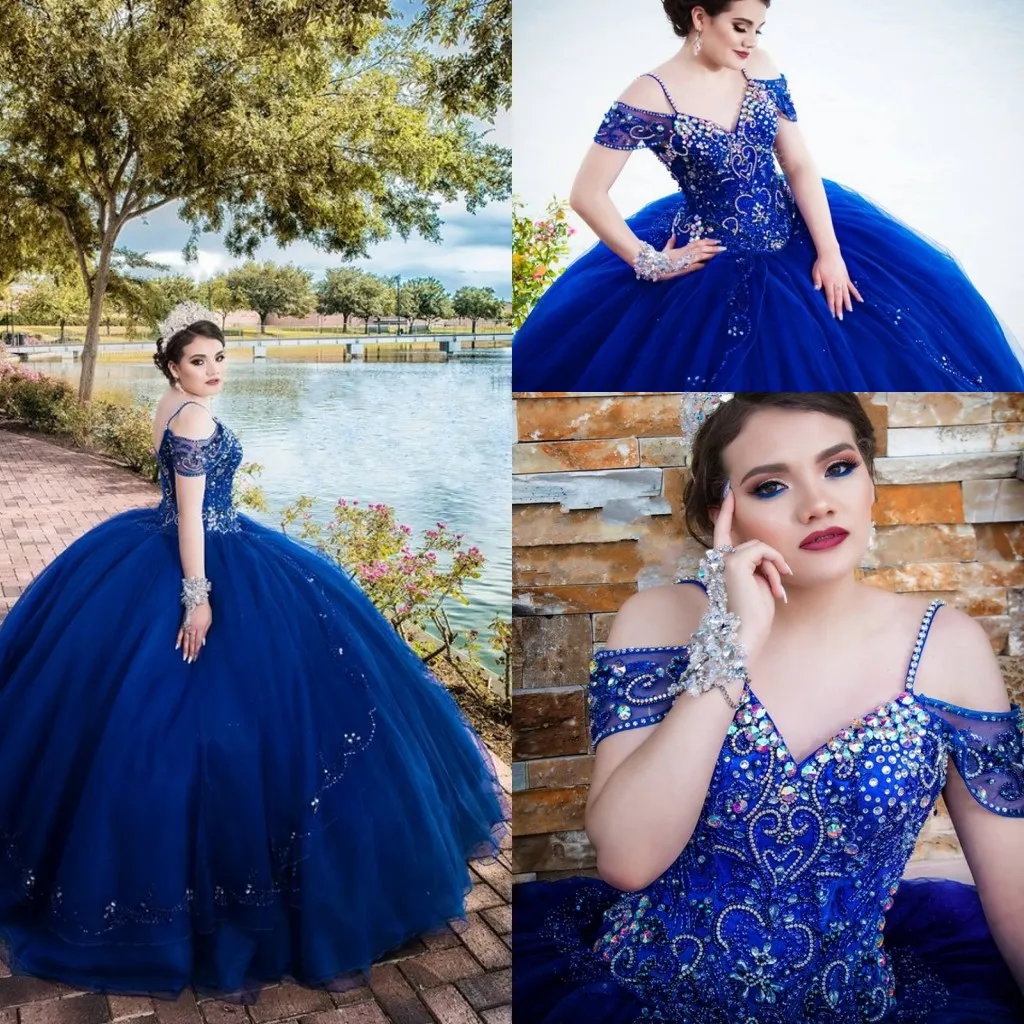 Royal Blue Cold Shoulder Dark Blue Quinceanera Dresses With Beading And ...