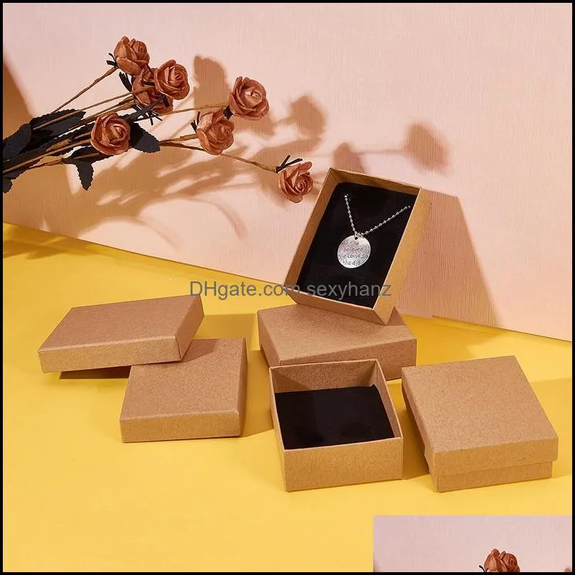 pandahall Cardboard Jewelry Set Box for Ring Necklace Rectangle Tan 8x5x3cm Black 9x7x3mm 12pcs /24pcs