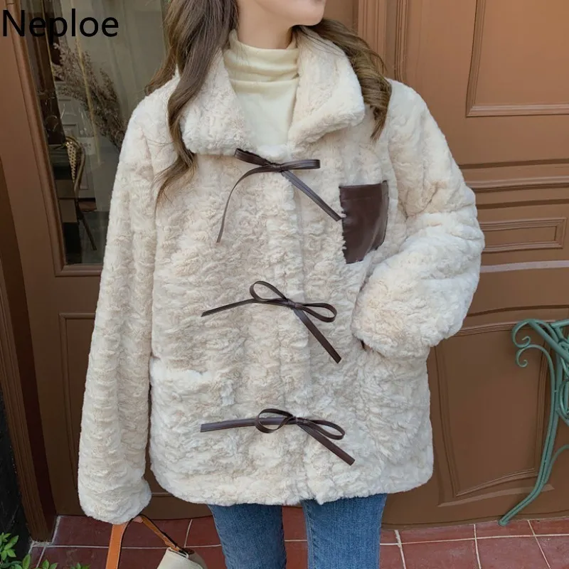 Neploe hiver vêtements vestes pour femmes lâche nœud épais fourrure chaud vêtements d'extérieur Streetwear mode coréen manteau femme 4F889 210422