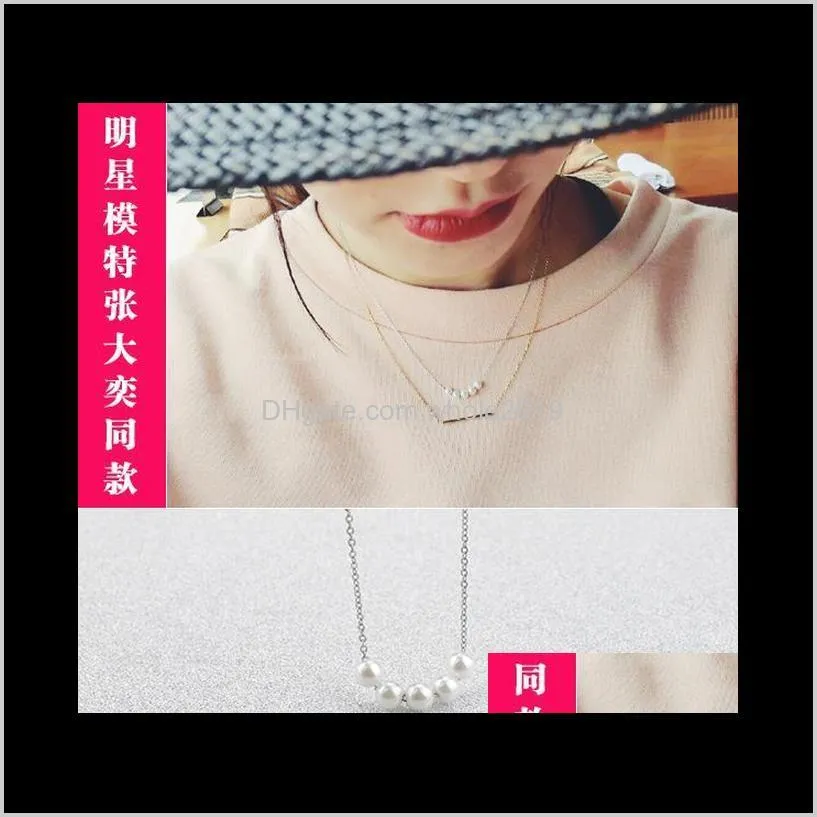 yun ruo new summer style five pearls necklace titanium steel rose gold color fashion woman jewelry gift never fade shipping
