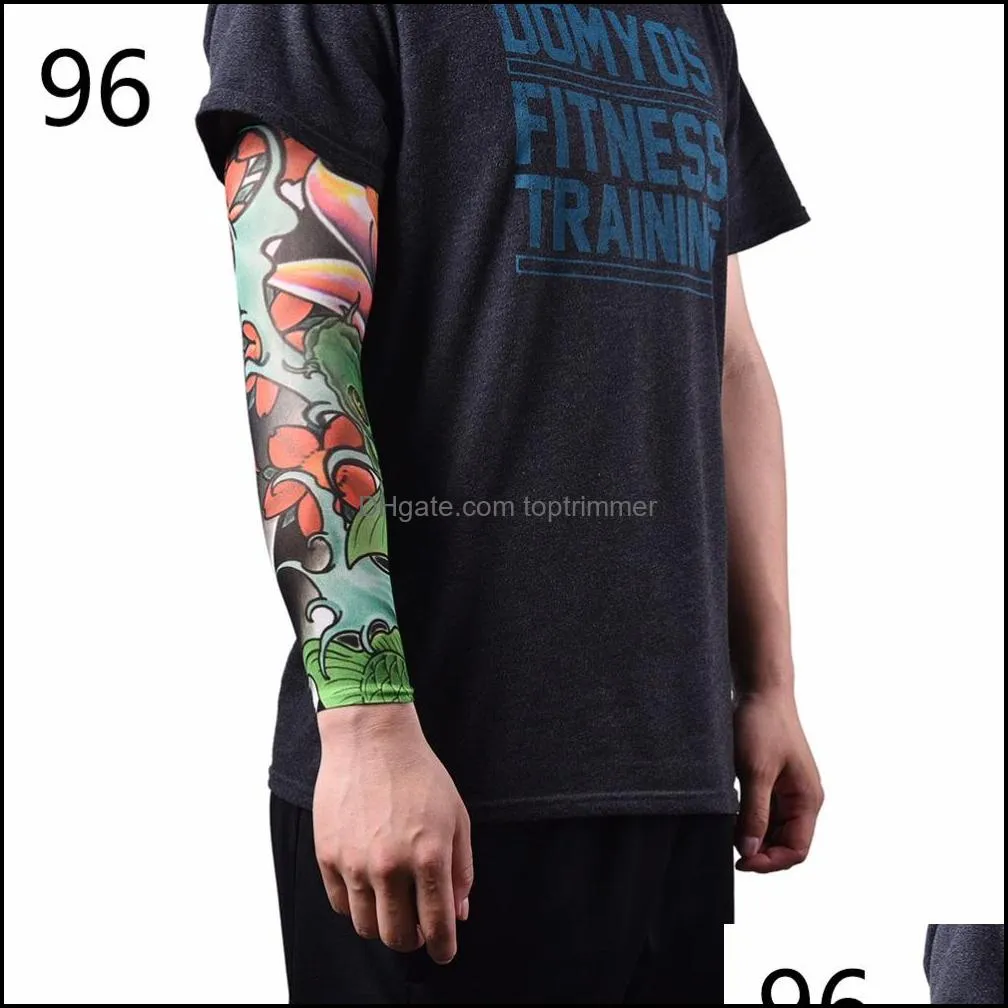 New Arm Warmer Nylon Elastic Fake Temporary Tattoo Sleeve Designs Body Arm Stockings Tatoo for Cool Men Women Fast Shipping