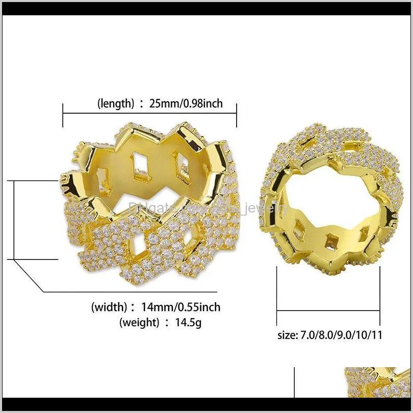 men trendy diamond rings gold sliver color top quality bling bling ice out cz hip hop punk ring cuban link chain