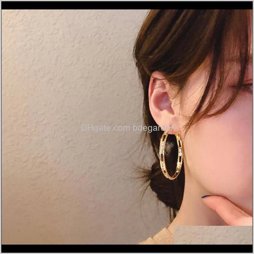 golden round crystal hoop earrings for women bijoux geometric rhinestones earring statement jewelry party gifts