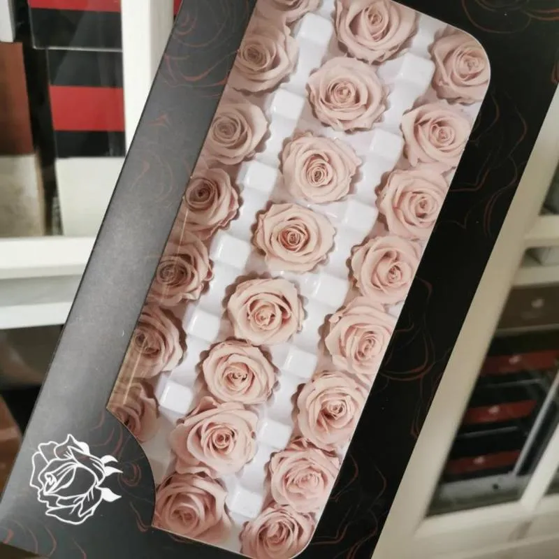 2-3cm / 24 sztuk Zachowany Rose Kwiat Głowica DIY Wieczne Róże Dla Wesele Dekoracji Dekoracji Romantyczny Prezent Box Poziom B Dekoracyjne Kwiaty